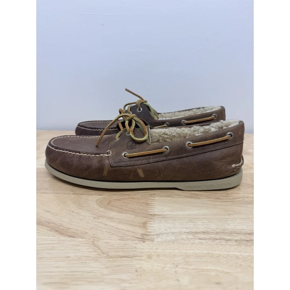 Sperry Men's Original Winter 2-Eye Boat Shoe brown shearling fleece lining #15‎